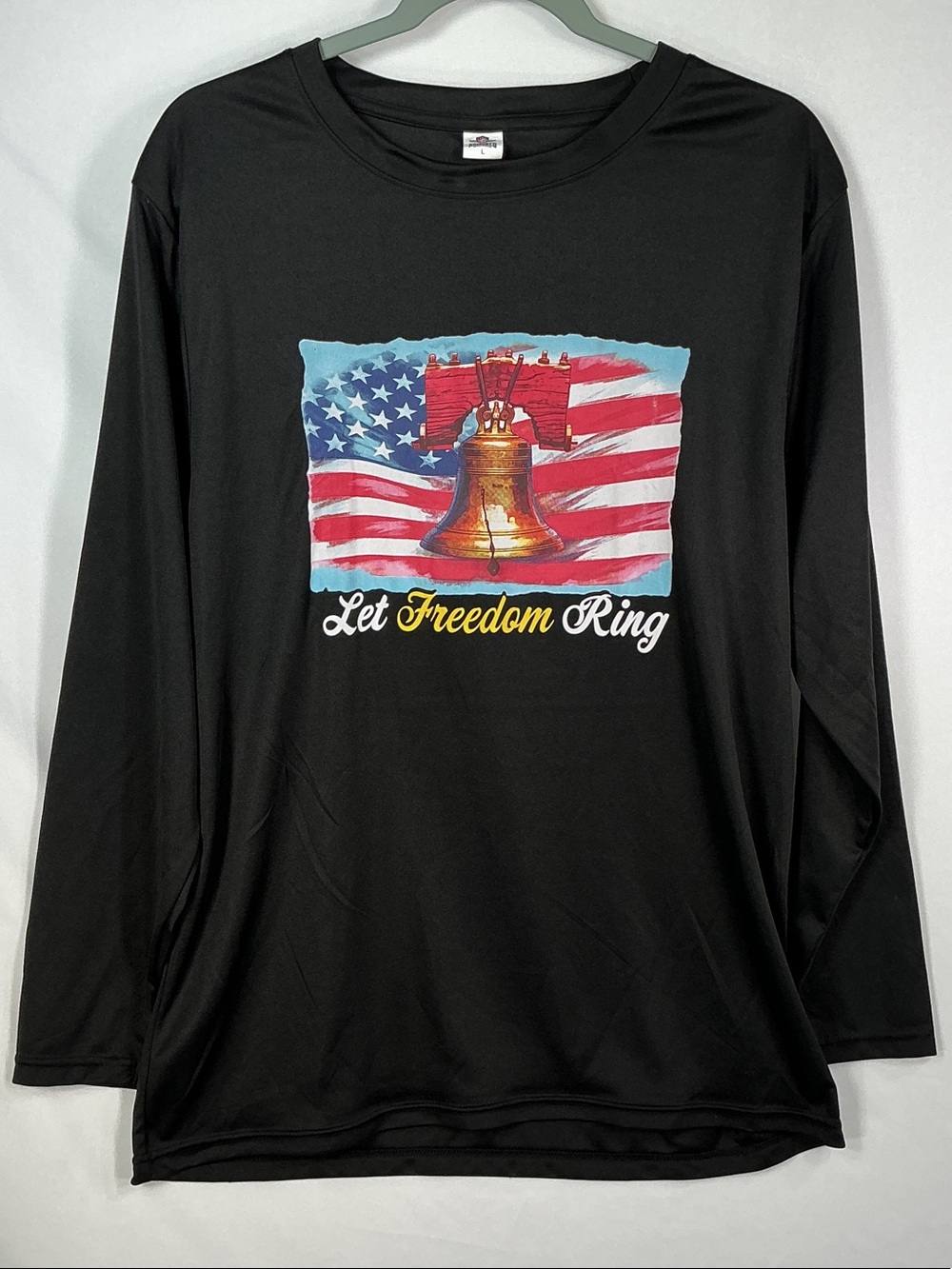 Men's Black Long Sleeve Tee with Liberty Bell Graphic Large